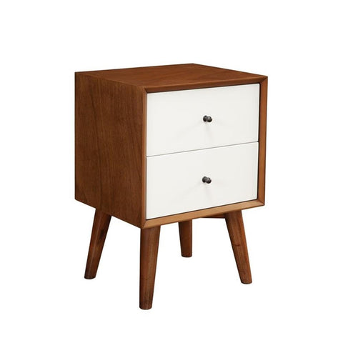 Alpine Furniture Flynn Mid Century Modern Mahogany Fully Assembled Bedroom Side Nightstand with 2 Bedside Storage Drawers, White/Chestnut