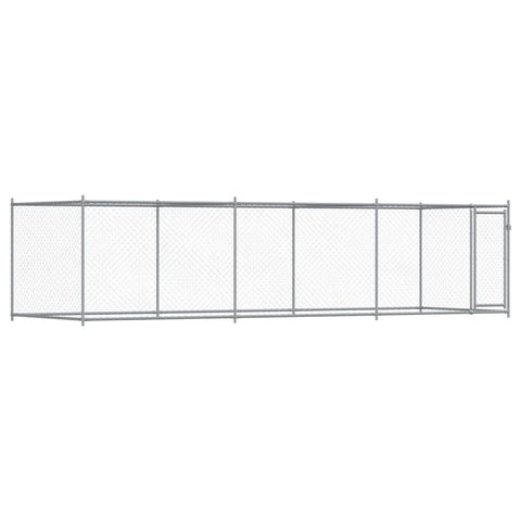 vidaXL Galvanized Steel Dog Cage - Large Outdoor Pet Kennel with Lockable Door, 78.7x236.2x59.1 Inches, Grey Rectangular