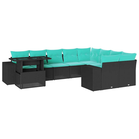 vidaXL 10 Piece Garden Sofa Set with Cushions Black Poly Rattan