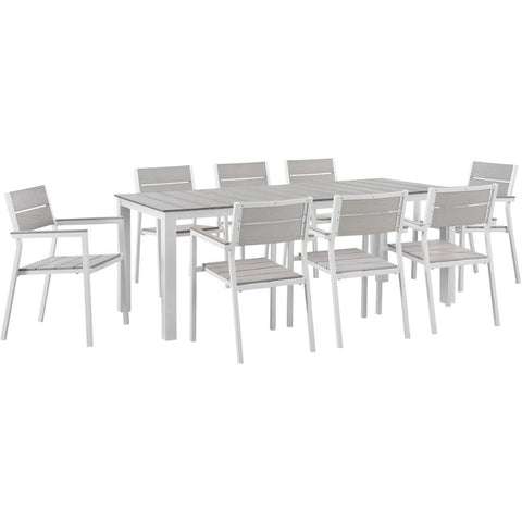 Oakestry 9-Piece Outdoor Patio Dining Set 80-Inch Table and Armchairs Weather Resistant Aluminum Modern Backyard Dining Durable Stylish Space Saving Lightweight Comfortable Seating