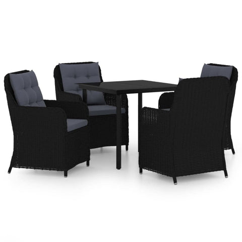vidaXL 3 Piece Patio Dining Set- Poly Rattan/Steel Black Outdoor Dining Set- Water-, Easy to Clean, Weather- with Ergonomic Chair Design and Glass Tabletop
