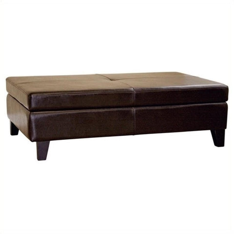 Full Leather Cocktail Storage Ottoman, Espresso Brown