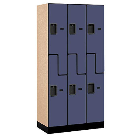 Salsbury Industries 2-Tier "S-Style" Designer Wood Locker with Three Wide Storage Units, 6-Feet High by 18-Inch Deep, Blue