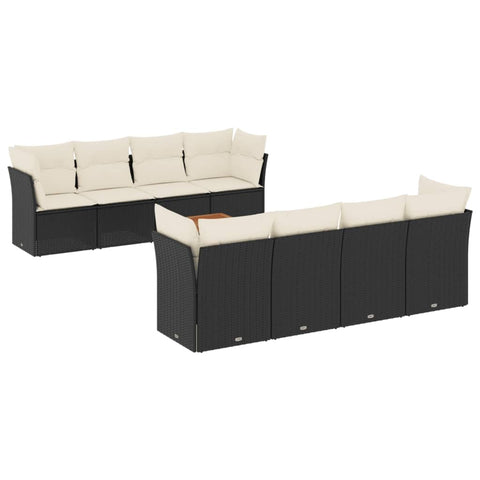 vidaXL Patio Sofa Set with Cushions 9 Piece, Outdoor Conversation Set, Wicker Sofa Set for Balcony Garden, Patio Furniture, Black Poly Rattan