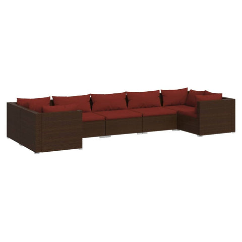 vidaXL Patio Lounge Set 7 Piece, Patio Furniture Set for Outdoor Garden, Sectional Sofa with Cushions, Corner Sofa, Poly Rattan Brown