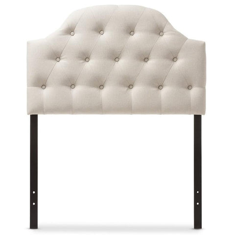 Baxton Studio Morris Modern and Contemporary Fabric Upholstered Button-Tufted Scalloped Headboard Beige/Twin/Contemporary