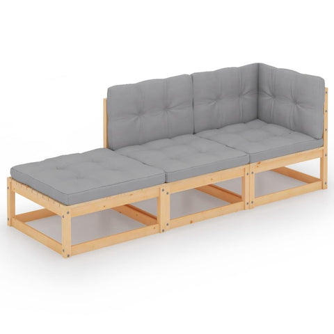 vidaXL Solid Pinewood 3-Piece Patio Lounge Set with Gray Cushions - Outdoor Garden Furniture - Retro-Style, Easy Assembly, Versatile Configurations