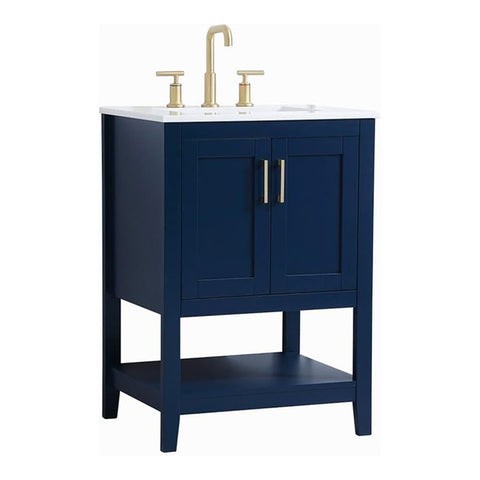 Elegant Decor Aubrey 24" Steel and Solid Wood Single Bathroom Vanity in Blue