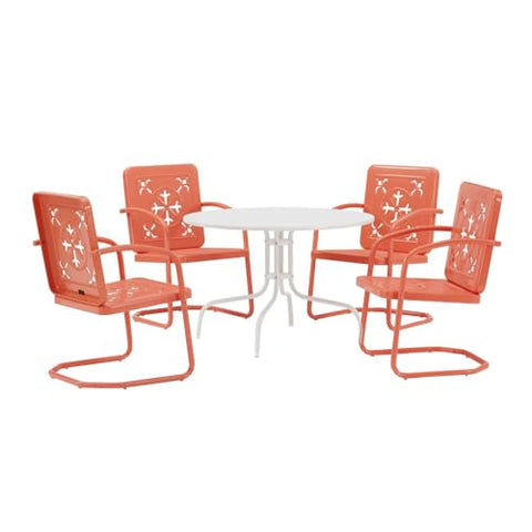 Azalea 5-Piece Round Retro Outdoor Dining Set Coral Gloss/White Satin - Table & 4 Chairs