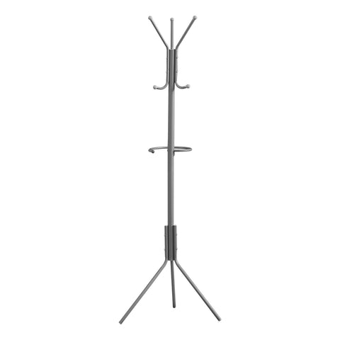 Monarch Specialties I 2163 Coat Rack, Hall Tree, Free Standing, Hanging Bar, 6 Hooks, Entryway, 68" H, Bedroom, Metal, Grey, Contemporary, Modern