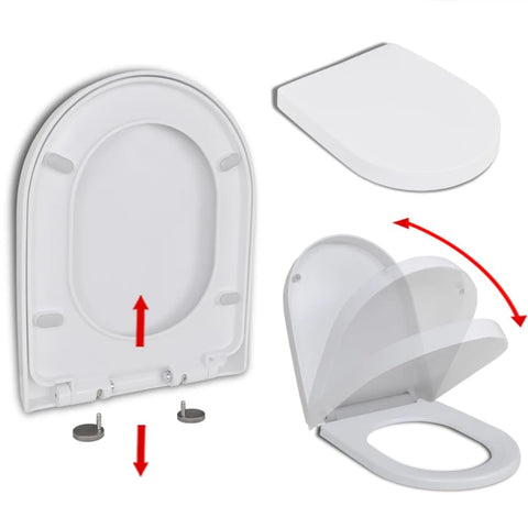 vidaXL Soft-Close Toilet Seat - Quick-Release, Easy to Install and Clean - Durable Polypropylene/Stainless Steel - White Square Design - Ideal for All Standard Toilet Bowls
