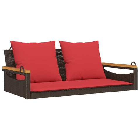 vidaXL 2 Seater Swing Bench with Cushions Brown 42.9 x 24.4 x 15.7 in Weather Resistant Outdoor Seating Patio Garden Furniture Chair Hammock Hanging Seat Rattan Poly