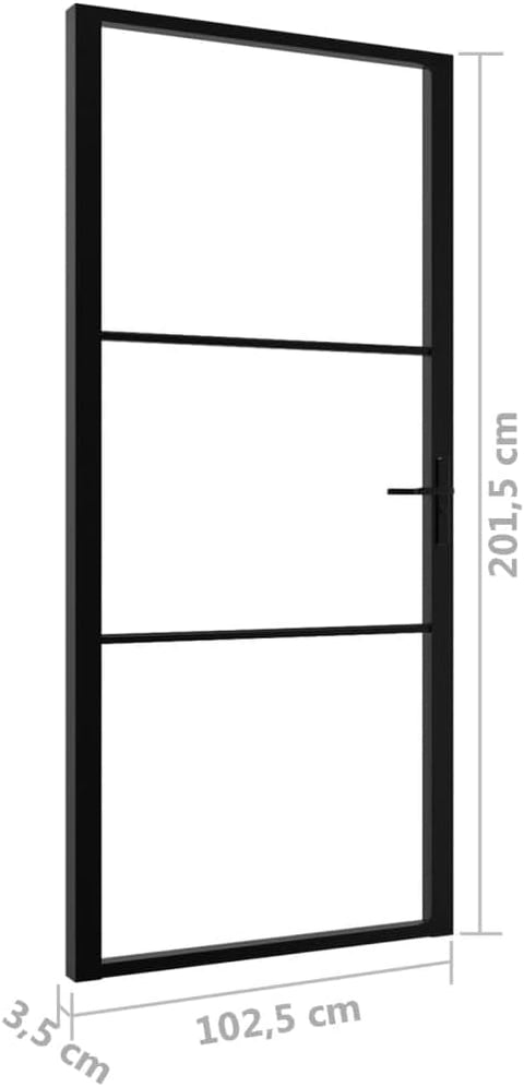 vidaXL Modern Interior Door with ESG Glass and Aluminum Frame, Transparent and Black Design, Easy to Install, 40.4"x79.3" Size, Includes Mounting Materials and Aluminum Alloy Handle