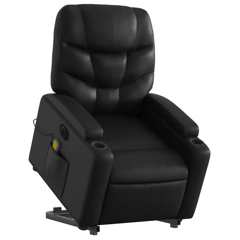 vidaXL Electric Massage Recliner Chair - Stand Up Lift for Elderly, Auto Recline, Vibration Massage, Faux Leather, Cup Holders, Black, 3206061
