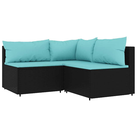 vidaXL 3 Piece Patio Lounge Set in Black Poly Rattan with Cushions - Modular, Weather- Outdoor Garden Furniture Set - Comfortable, Durable, Stylish & Contemporary Design