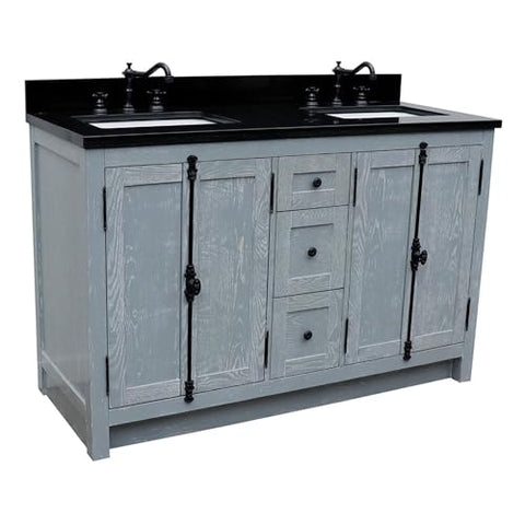 Bellaterra Home 400100-55-GYA-BG Double Sink Vanity-Gray Ash (Gray) Cabinet with Black Galaxy Top, 55 Inches
