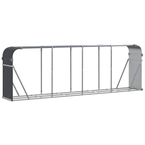 vidaXL log holder firewood rack - galvanized steel storage with hooks - ample space enhanced ventilation - anthracite finish - indoor/outdoor use 118.1"x17.7"x39.4"
