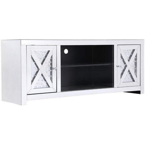 Elegant Decor Modern 2 Door 59" Clear Crystal Mirrored TV Stand