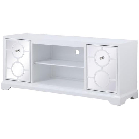 Elegant Decor Modern 60" Mirrored Door TV Stand in Hand Painted White