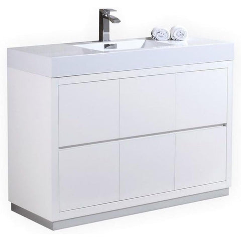 Oakestry 48-inch High Gloss White Free-Standing Single Sink Modern Bathroom Vanity with Soft Close Drawers and Integrated Sink