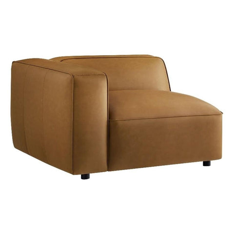 Modway Auren Vegan Leather Left Modular Armchair in Camel - Faux Leather Left Arm Facing Sectional Chair - Mid Century Modern Single Sofa Chair - Living Room Oversized PU Leather Chair