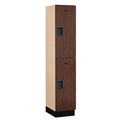 Salsbury Industries 2-Tier Extra Wide Designer Wood Locker with One Wide Storage Unit, 6-Feet High by 18-Inch Deep, Mahogany
