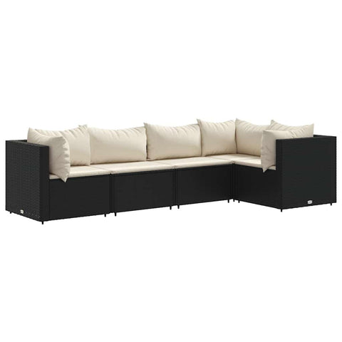 vidaXL - 6 Piece Patio Lounge Set with Cushions - Black Poly Rattan - Outdoor Garden Terrace Deck Furniture - Modular Design - PE Rattan and Powder-Coated Steel Frame