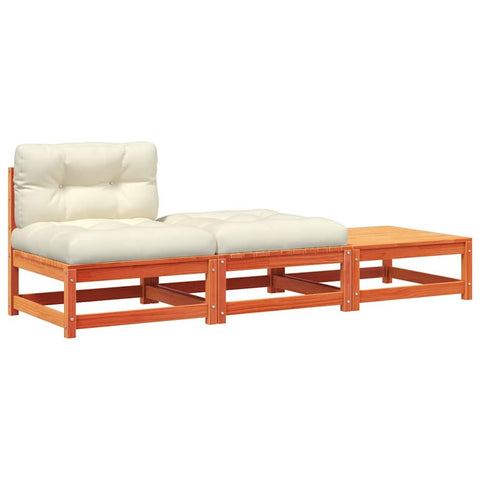 vidaXL Garden Sofa Armless with Cushions Modular Design Solid Pine Wood Rustic Finish Outdoor/Indoor Seating for 3 Footstools Outdoor Patio Furniture Wooden
