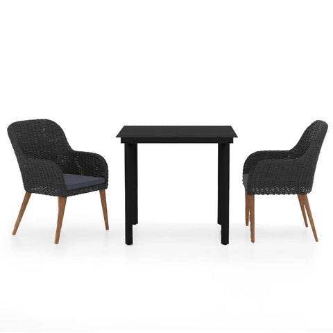 vidaXL 3 Piece Garden Dining Set with Cushions Black Weather Resistant PE Rattan and Durable Steel for Outdoor Relaxation Furniture Patio Balcony Chair Table
