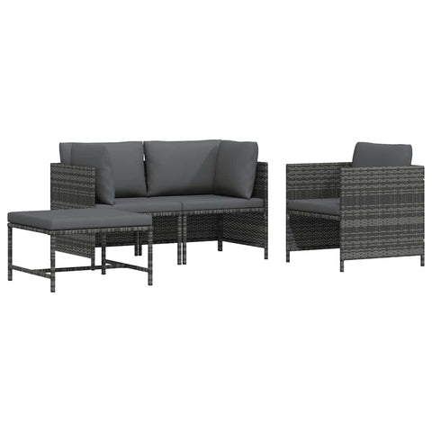 vidaXL Patio Sofa Set 4 Piece, Sectional Sofa with Cushions, Modular Seat with Tea Table, Outdoor Furniture Set for Garden, Rustic, Solid Teak Wood PE Rattan