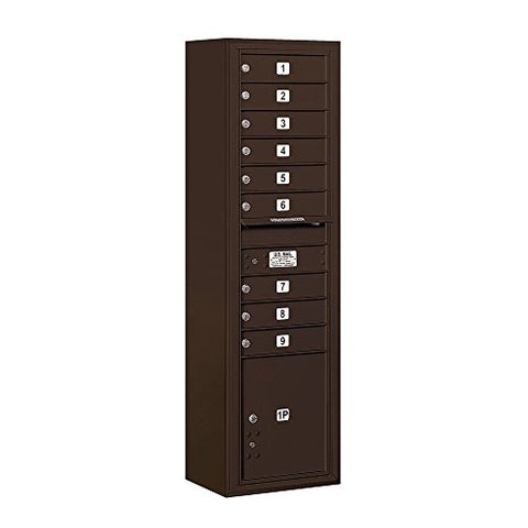 Salsbury Industries 3816S-09ZFP 4C Surface Mounted Horizontal Mailbox, Front Loading, Single Column, 9 Mb1 Doors, 1 Pl4.5, Private Access, Bronze