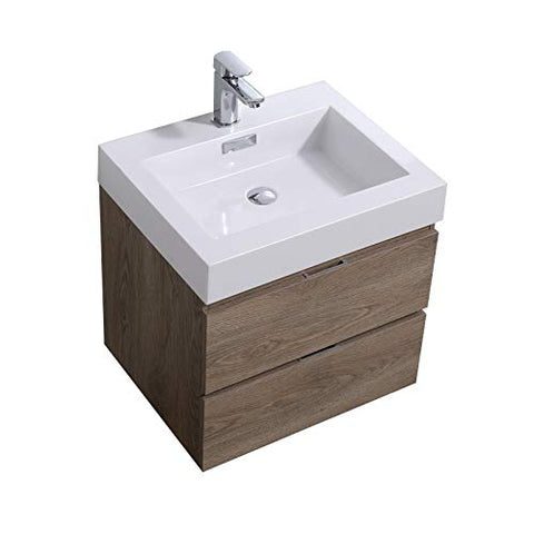 Bliss 24" Butternut Wall Mount Modern Bathroom Vanity