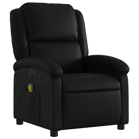 vidaXL Electric Massage Recliner - Faux Leather Wingback Armchair with Vibration, Side Pocket, Adjustable Back/Footrest, Black