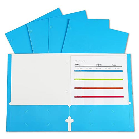 C-Line Laminated Paper, 3-Hole Punched, 2-Pocket Portfolio, Blue, Box of 25 (CLI06315)