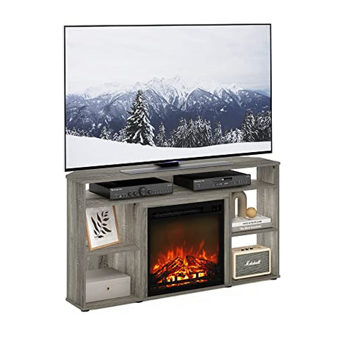 Furinno Jensen Corner TV Stand with Fireplace for TV up to 55 Inches French Oak Grey