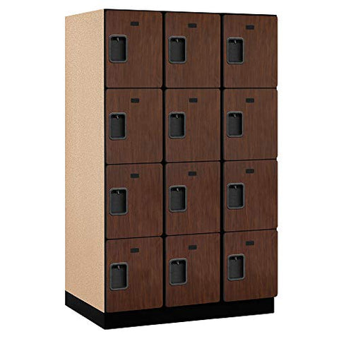 Salsbury Industries, Mahogany 4-Tier Extra Designer Wood Locker with Three Wide Storage Units, 6-Feet High by 24-Inch Deep