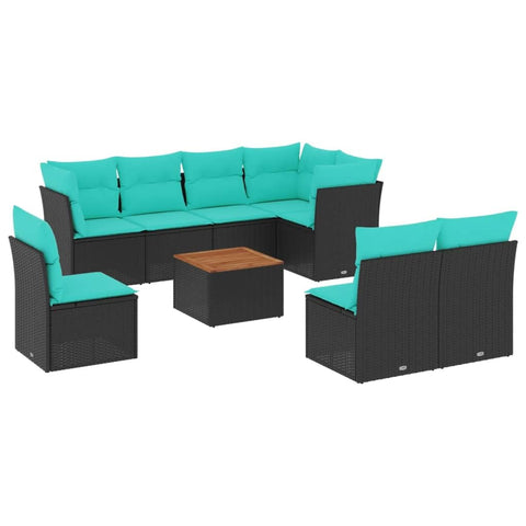 vidaXL Patio Sofa Set with Cushions 9 Piece, Outdoor Conversation Set, Patio Furniture Set for Balcony Garden, Modern Style, Black Poly Rattan