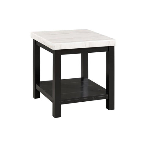 Picket House Furnishings Evie Wood Frame and Marble Top End Table in White/Black