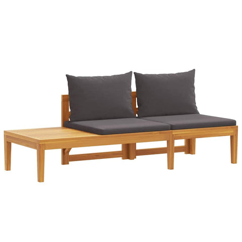 vidaXL Solid Acacia Wood Patio Bench with Adjustable Table - Dark Gray Cushions Included - Versatile, Durable Outdoor Furniture with Unique Design