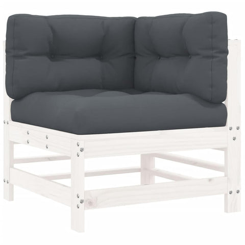 vidaXL Corner Sofa - Modular Outdoor Lounge Set with Comfortable Cushions, Solid Pine Wood Construction, Ideal for Patio & Garden, White Finish