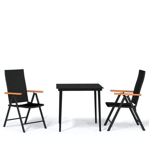 vidaXL 5-Piece Patio Dining Set in Black, Powder-Coated Steel Frame, PE Rattan Chairs with Adjustable Backrests, Outdoor Dining Furniture
