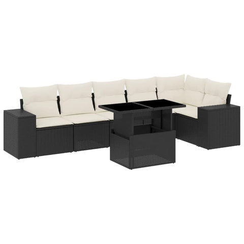 vidaXL Patio Sofa Set with Cushions 7 Piece, Garden Lounge Set, Outdoor Conversation Set, Sectional Sofa for Garden, Modern Style, Black Poly Rattan