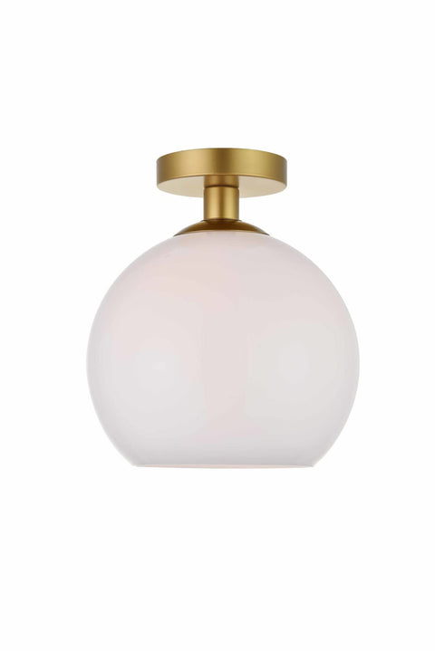 Elegant Lighting Living District Baxter 1-Light Metal Flush Mount in Brass and White