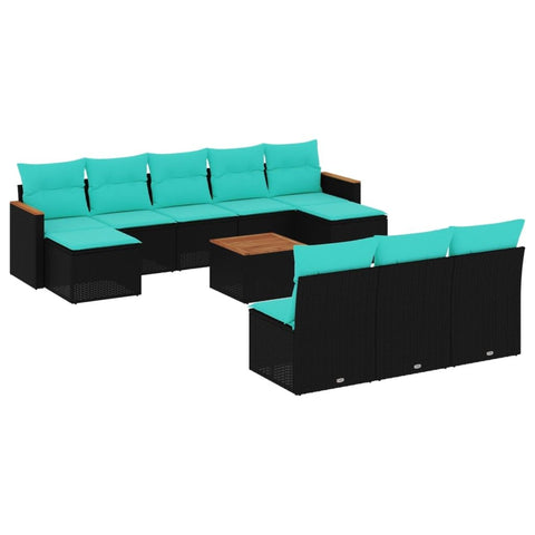 vidaXL 11 Piece Garden Sofa Set with Cushions Black Poly Rattan