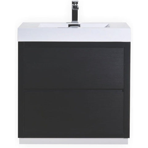 Oakestry Bliss 30 Inch Floor Mounted Bathroom Vanity Black Finish Modern Freestanding Cabinet with Integrated Ceramic Sink and Soft Close Drawers for Small and Medium Bathrooms