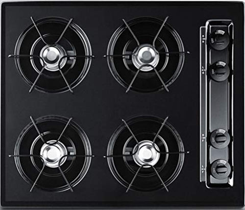 Summit 24" 4-Burner Gas Cooktop, Open Burners, Battery Start Ignition Gas Cooktop, Made in the USA, Black- TNL03P
