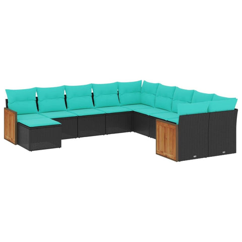 vidaXL Patio Sofa Set with Cushions 11 Piece, Outdoor Conversation Set with Storage, Patio Furniture Set, Modern Style, Black Poly Rattan