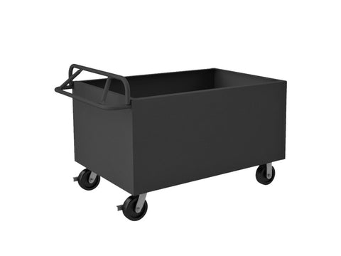 4 Sided Box Truck With 6 Inch x 2 Inch Phenolic Casters (2) Rigid And (2) Swivel With Side Brakes And Ergonomic Tubular Handle Gray