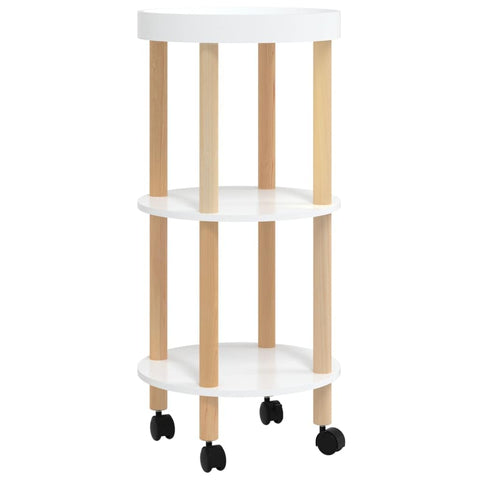 vidaXL 3-Tier Rolling Cart, Utility Cart with Wheels, Storage Trolley for Living Room, Scandinavian Style, White Engineered Wood and Solid Wood Pine