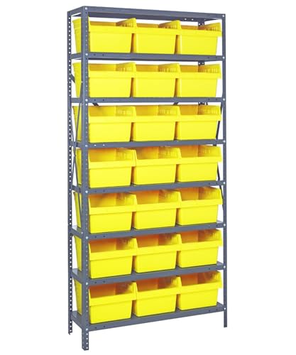 Quantum Storage Systems 1875-SB810YL Solid Heavy Duty 8 Shelves 21 STORE-MAX Yellow Bins 75" H x 36" W x 18" D
